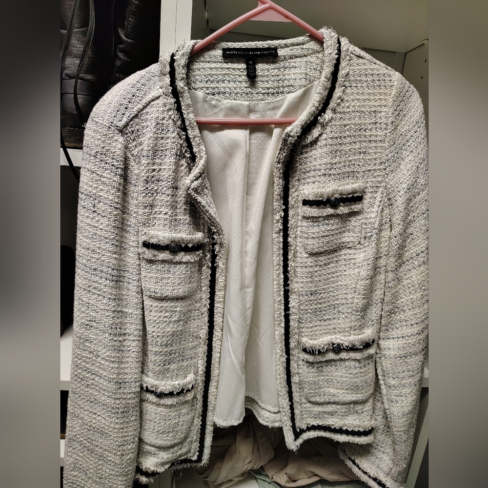 BNWOT Chic Tweed Jacket with Black Trim